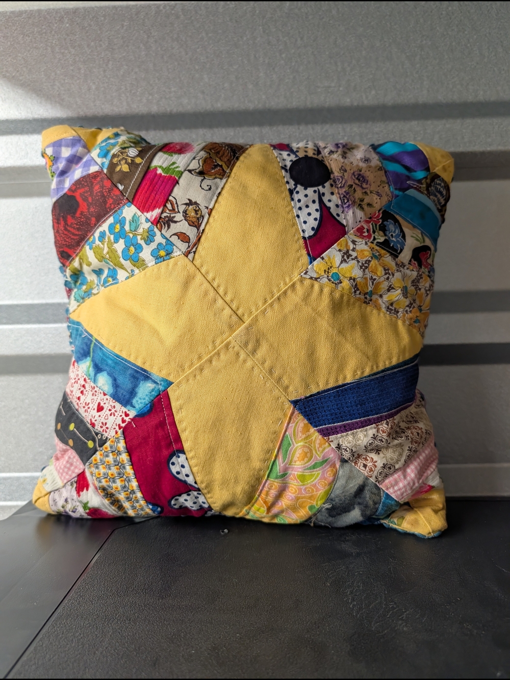 Handmade Yellow Star Patchwork Throw Pillow - Home Accents